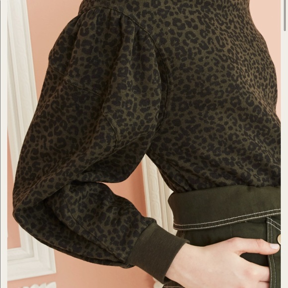 Ulla Johnson Lula Forest Green Leopard Pullover Sweatshirt - Picture 2 of 9